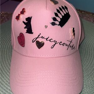 Juicy Couture HTF Pink Baseball Hat Embroidered Juicy Symbols Pin Like Charms
